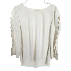 Akris Punto Scallop Cutout Sleeve Top 10 Cream Designer Office Quiet Luxury